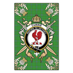 Clan Currie Tartan Crest Black Garden Flag  - Gold Thistle  MS55 Clan Currie Tartan Today   