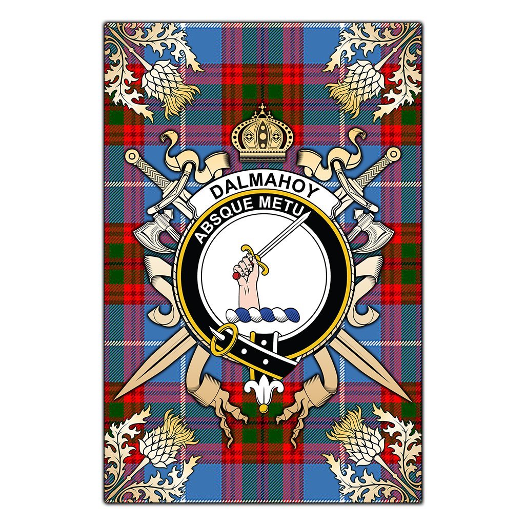 Clan Dalmahoy Tartan Crest Black Garden Flag  - Gold Thistle  BT17 Clan Dalmahoy Tartan Today   