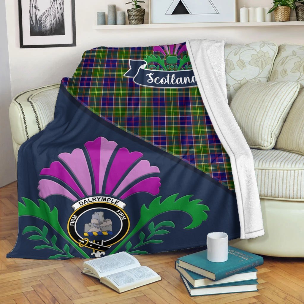 Clan Dalrymple Tartan Crest Premium Blanket Thistle Style JE75 Clan Dalrymple Tartan Today   