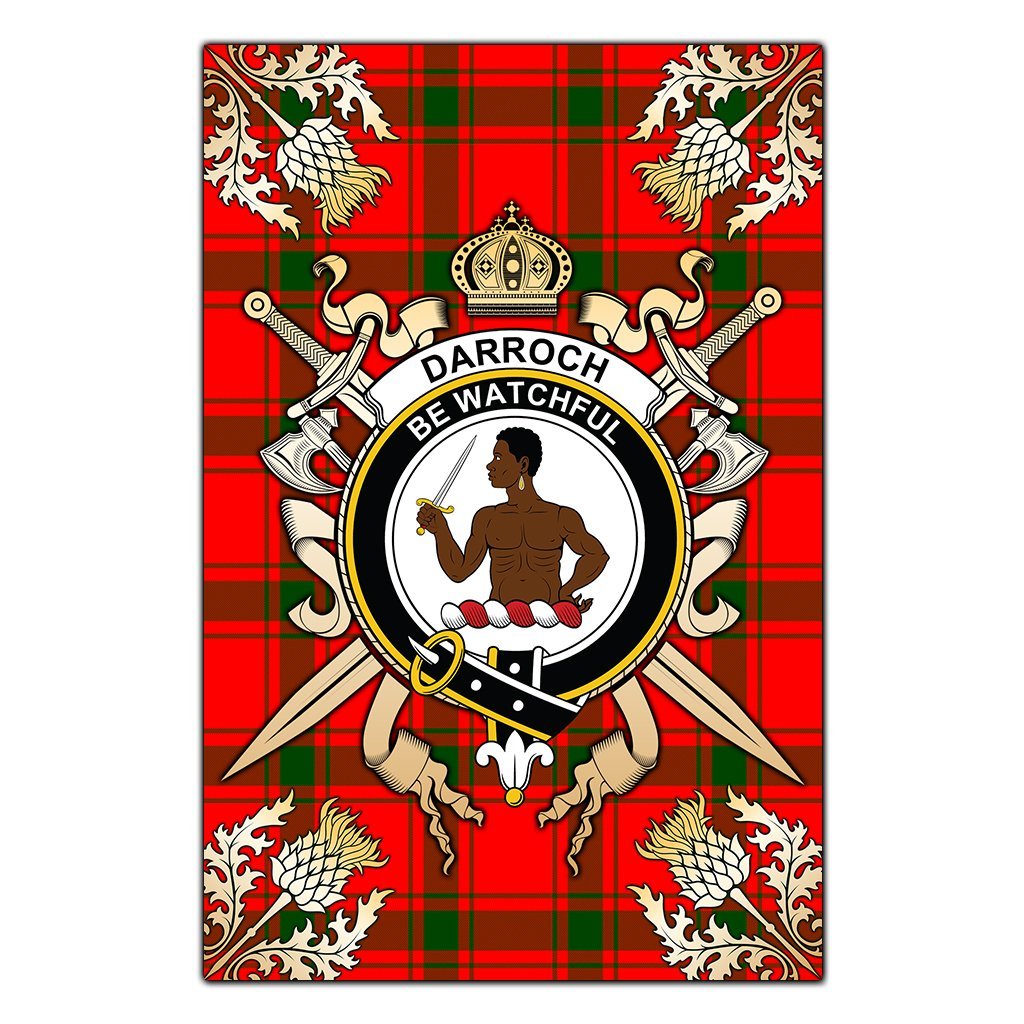 Clan Darroch Tartan Crest Black Garden Flag  - Gold Thistle  SZ94 Clan Darroch Tartan Today   