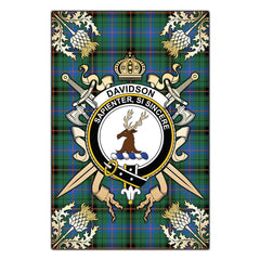 Clan Davidson Ancient Tartan Crest Black Garden Flag  - Gold Thistle  XC32 Clan Davidson Tartan Today   