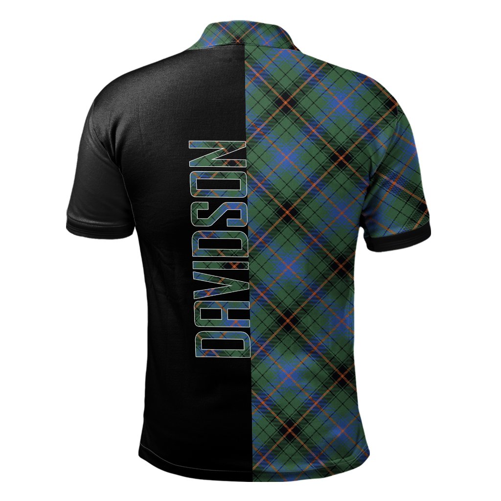 Clan Davidson Ancient Tartan Polo Shirt Half of Me - Cross Style VE30 Davidson Ancient Tartan Tartan Polo   