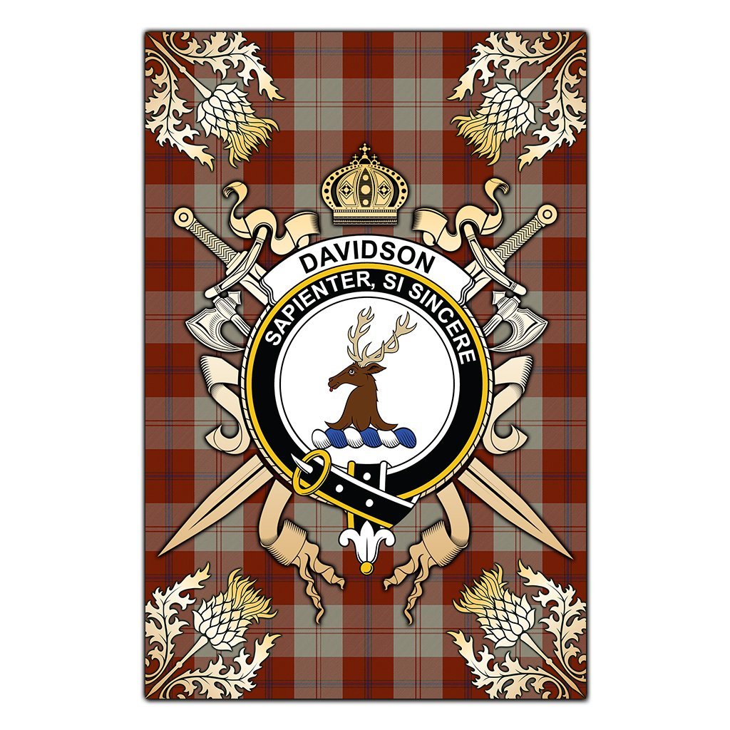 Clan Davidson Dress Dancers Tartan Crest Black Garden Flag  - Gold Thistle  JE94 Clan Davidson Tartan Today   