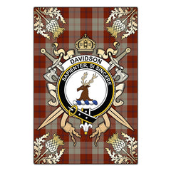 Clan Davidson Dress Dancers Tartan Crest Black Garden Flag  - Gold Thistle  JE94 Clan Davidson Tartan Today   