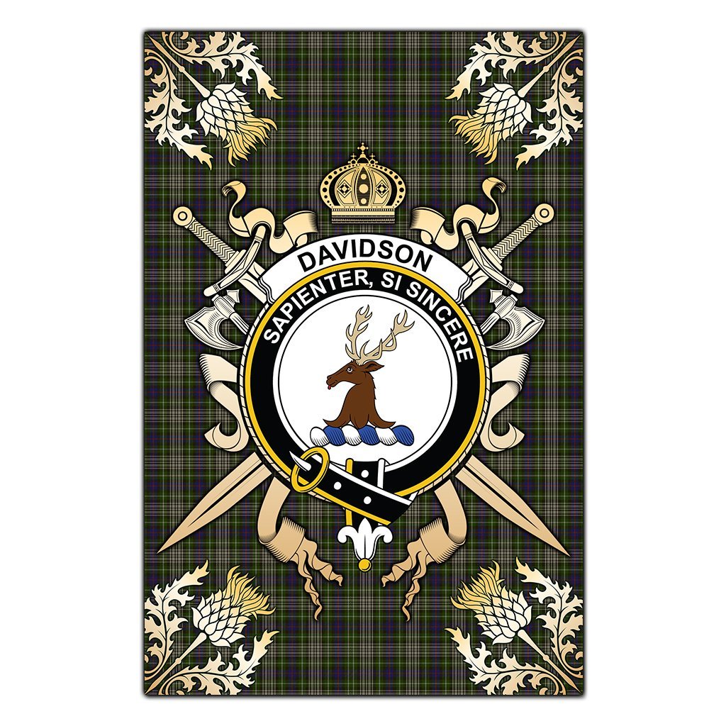 Clan Davidson Tulloch Dress Tartan Crest Black Garden Flag  - Gold Thistle  JP42 Clan Davidson Tartan Today   