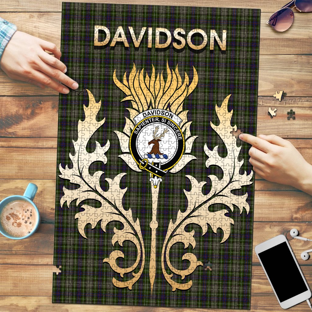 Clan Davidson Tulloch Dress Tartan Crest Thistle Jigsaw Puzzles Gift For Family CY41 Clan Davidson Tartan Today   