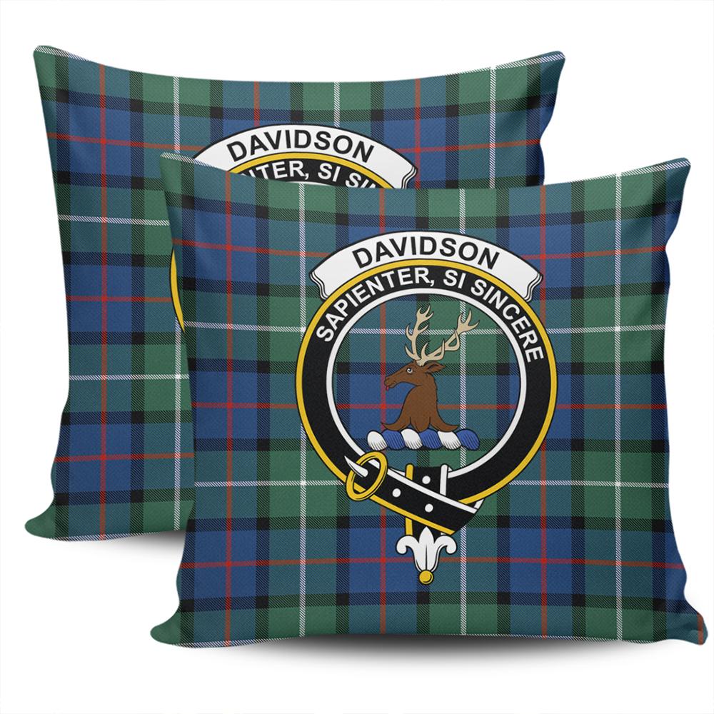 Clan Davidson of Tulloch Tartan Crest Pillow Cover DH24 Clan Davidson Tartan Today   