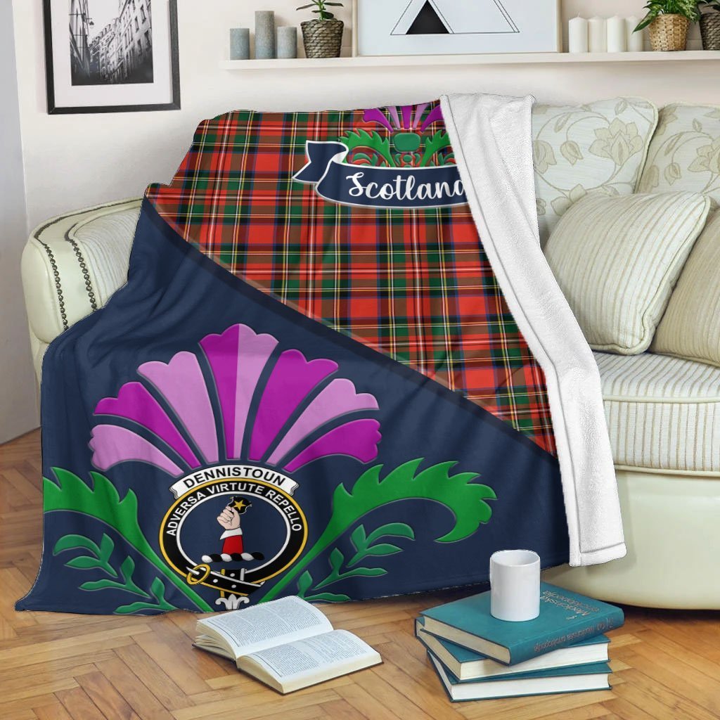 Clan Dennistoun Tartan Crest Premium Blanket Thistle Style LZ73 Clan Dennistoun Tartan Today   