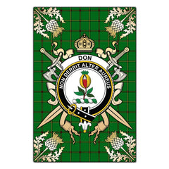 Clan Don Tartan Crest Black Garden Flag  - Gold Thistle  UZ55 Clan Don Tartan Today   