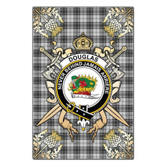 Clan Douglas Grey Modern Tartan Crest Black Garden Flag  - Gold Thistle  CS18 Clan Douglas Tartan Today   