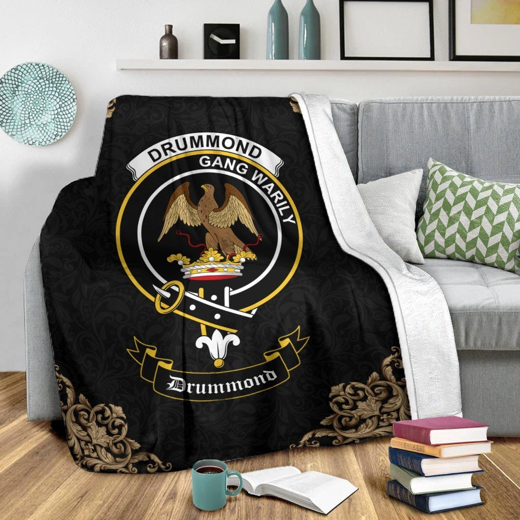 Clan Drummond Crest Tartan Premium Blanket Black ET63 Clan Drummond Tartan Today   