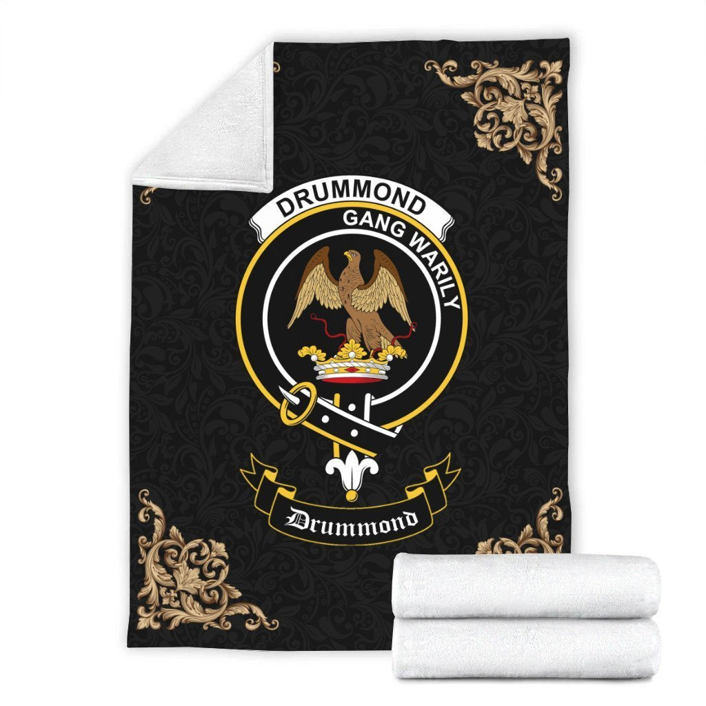 Clan Drummond Crest Tartan Premium Blanket Black ET63 Clan Drummond Tartan Today   