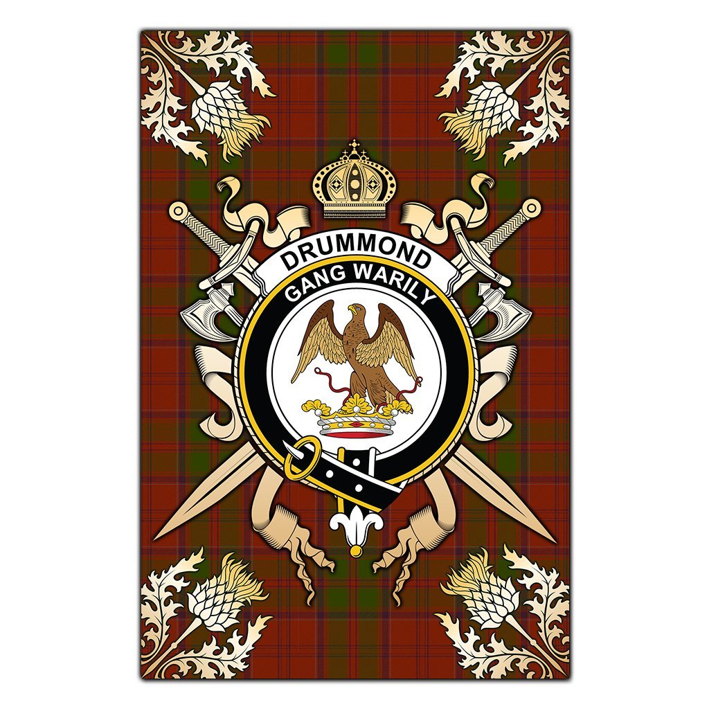 Clan Drummond Tartan Crest Black Garden Flag  - Gold Thistle  OD73 Clan Drummond Tartan Today   