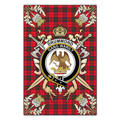 Clan Drummond Modern Tartan Crest Black Garden Flag  - Gold Thistle  DH28 Clan Drummond Tartan Today   