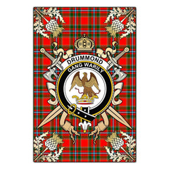 Clan Drummond of Perth Tartan Crest Black Garden Flag  - Gold Thistle  KM62 Clan Drummond Tartan Today   