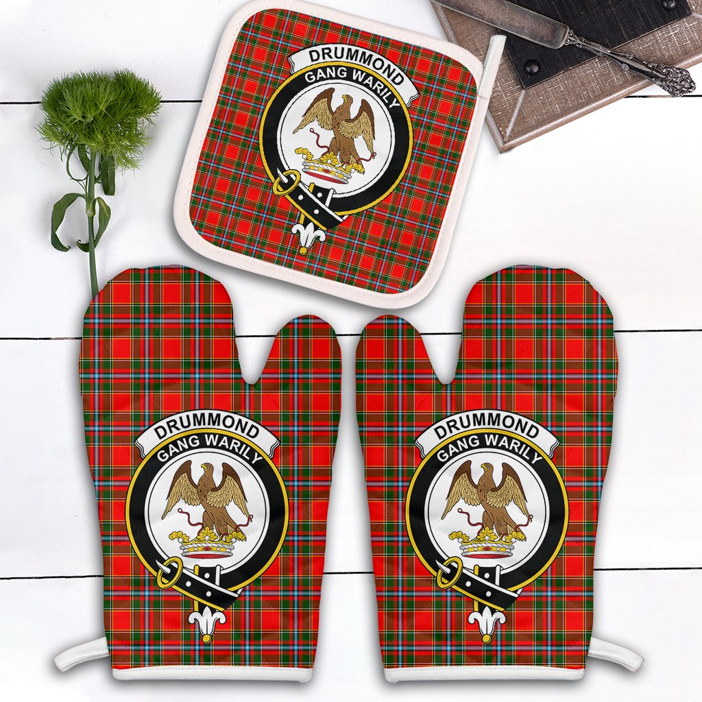 Clan Drummond Of Perth Tartan Crest Oven Mitt And Pot Holder (2 Oven Mitts + 1 Pot Holder) YS64 Clan Drummond Tartan Today   