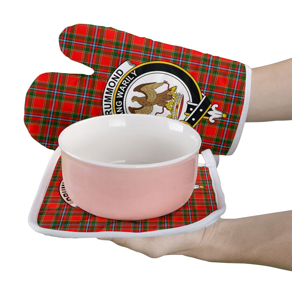 Clan Drummond Of Perth Tartan Crest Oven Mitt And Pot Holder (2 Oven Mitts + 1 Pot Holder) YS64 Clan Drummond Tartan Today   