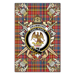 Clan Drummond of Strathallan Tartan Crest Black Garden Flag  - Gold Thistle  LF84 Clan Hall Tartan Today   