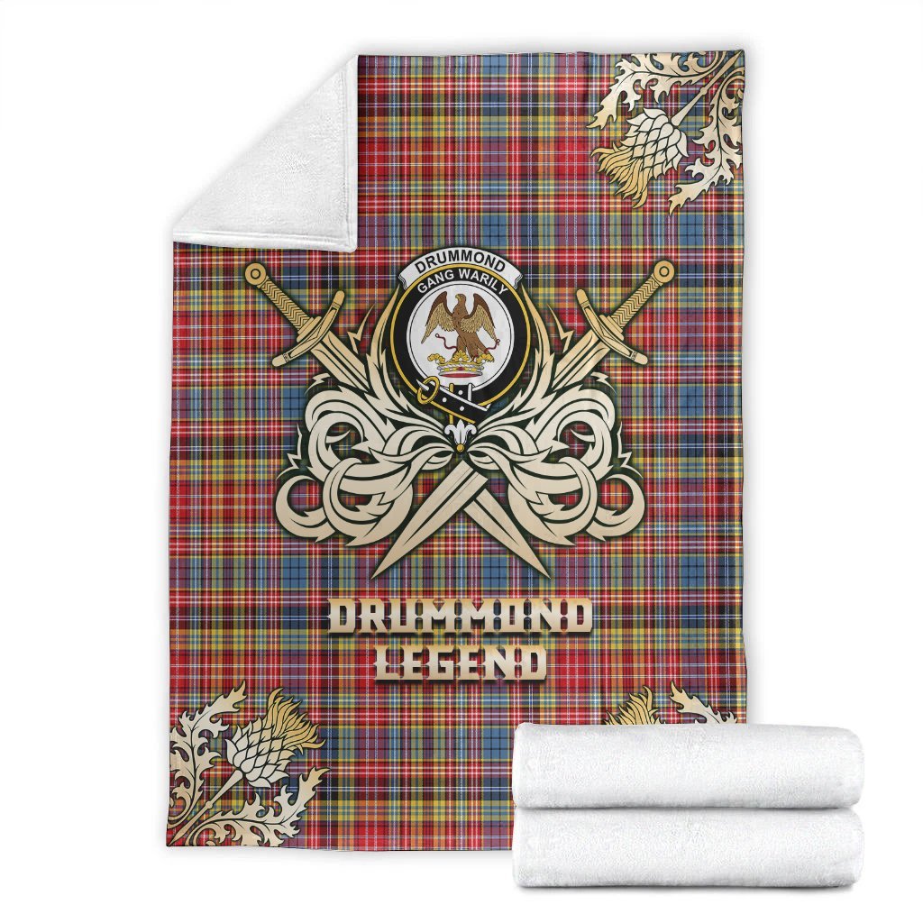 Clan Drummond of Strathallan Tartan Gold Courage Symbol Blanket OD36 Clan Hall Tartan Today   