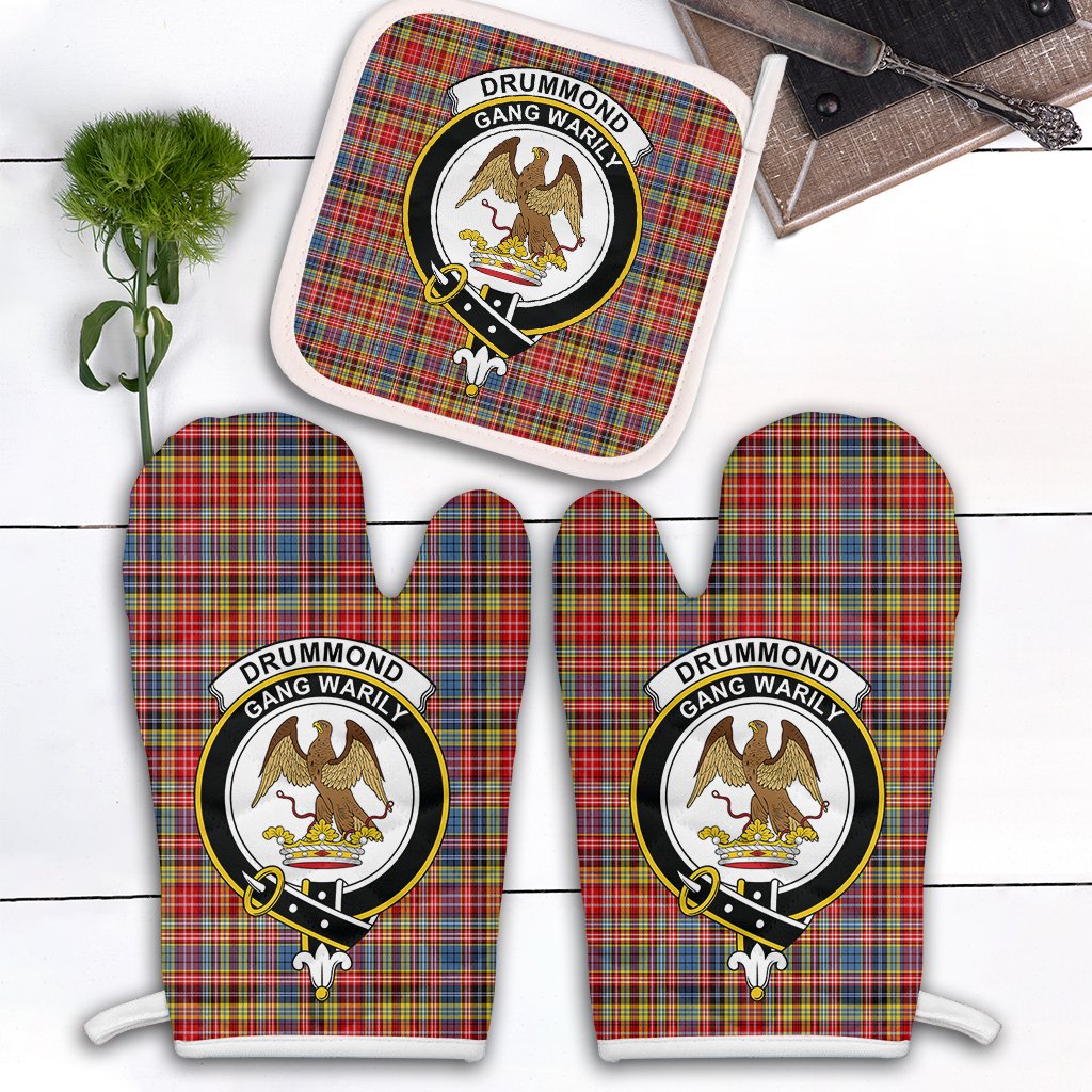 Clan Drummond Of Strathallan Tartan Crest Oven Mitt And Pot Holder (2 Oven Mitts + 1 Pot Holder) JC62 Clan Hall Tartan Today   