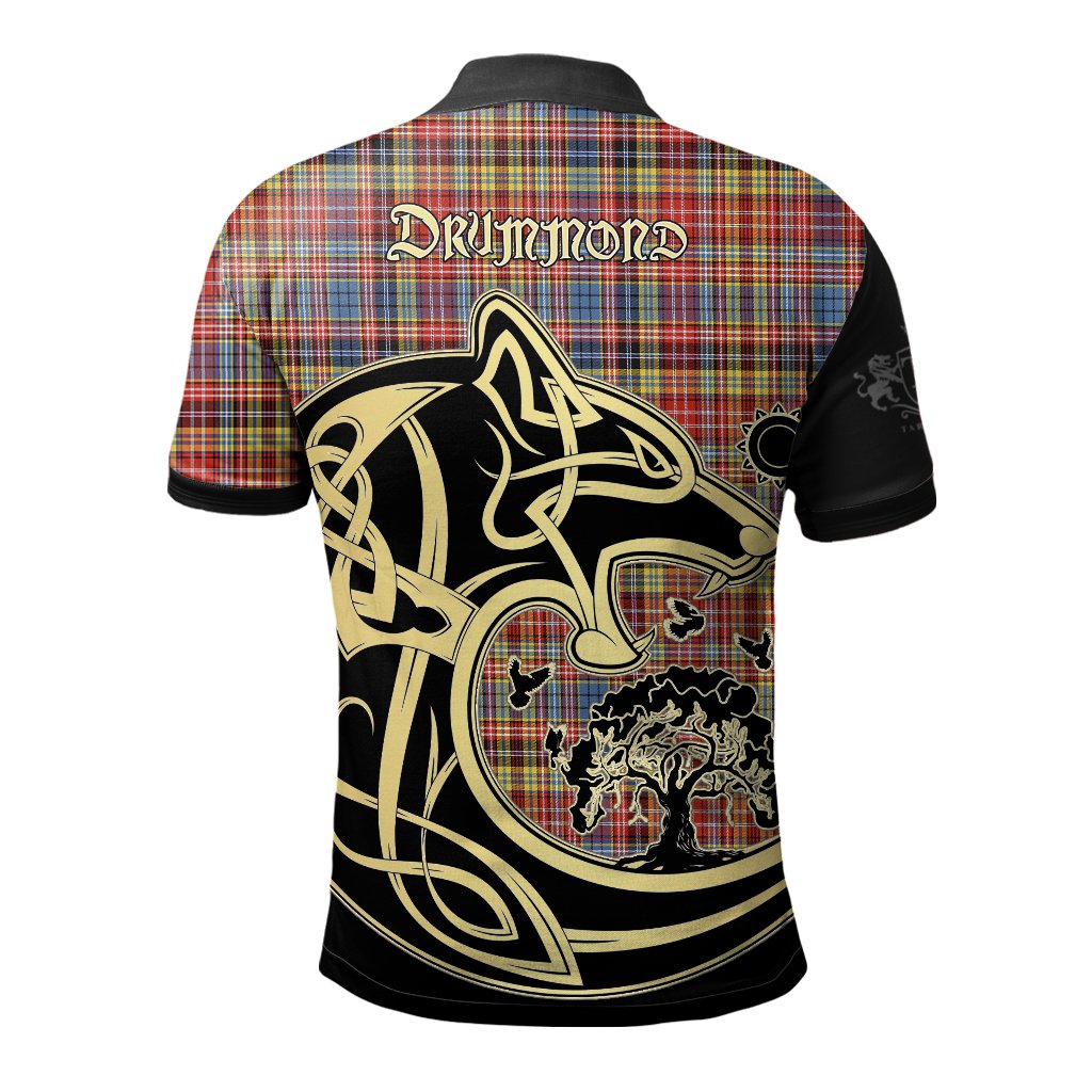 Clan Drummond of Strathallan Tartan Polo Shirt Viking Wolf KR21 Drummond of Strathallan Tartan Tartan Polo   