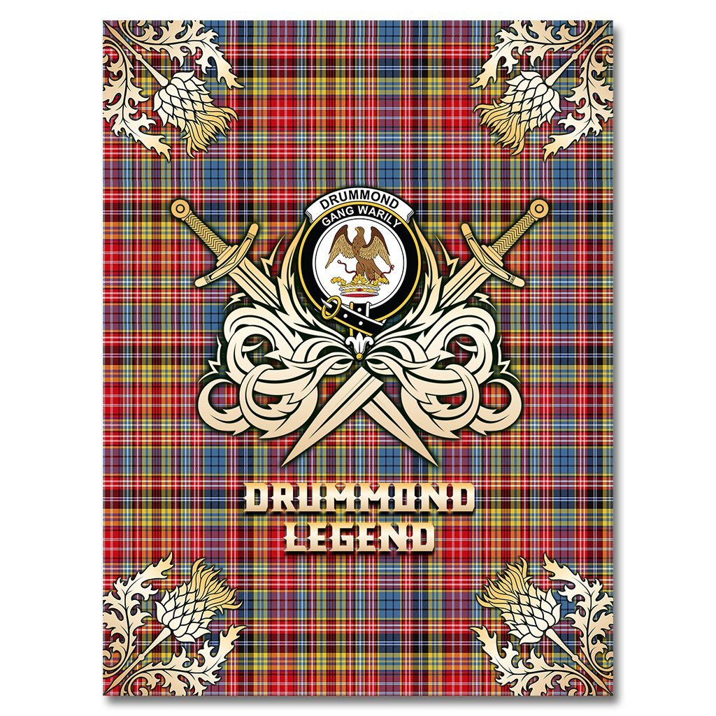 Clan Drummond of Strathallan Tartan Gold Courage Symbol Blanket OD36 Clan Hall Tartan Today   