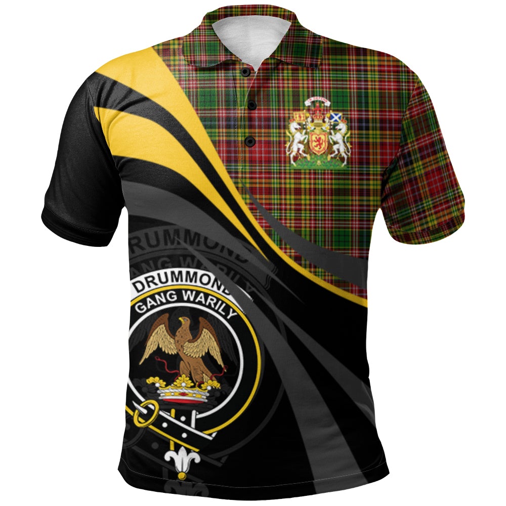 Clan Drummond of Strathallan or Ogilvy Tartan Polo Shirt - Royal Coat Of Arms Style LN73 Drummond of Strathallan or Ogilvy Tartan Tartan Polo   