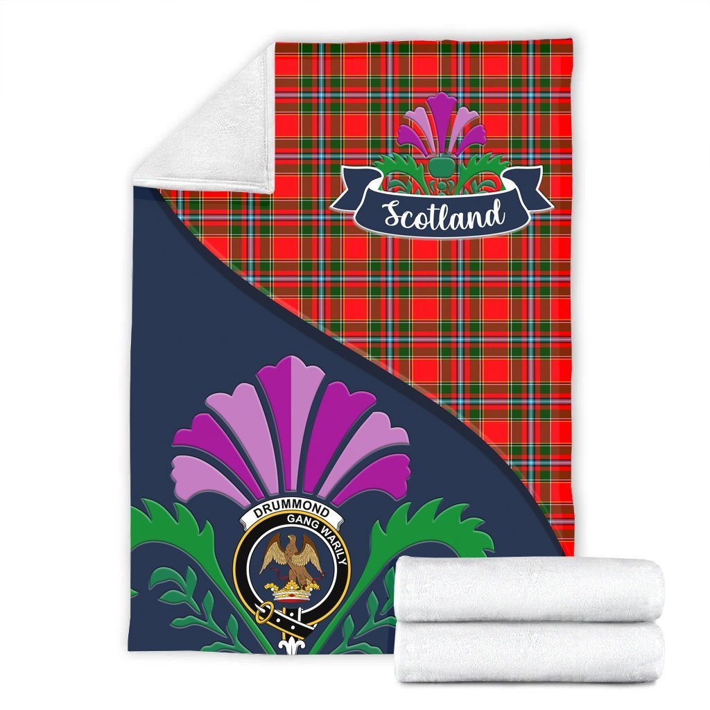Clan Drummond Tartan Crest Premium Blanket Thistle Style IR15 Clan Drummond Tartan Today   