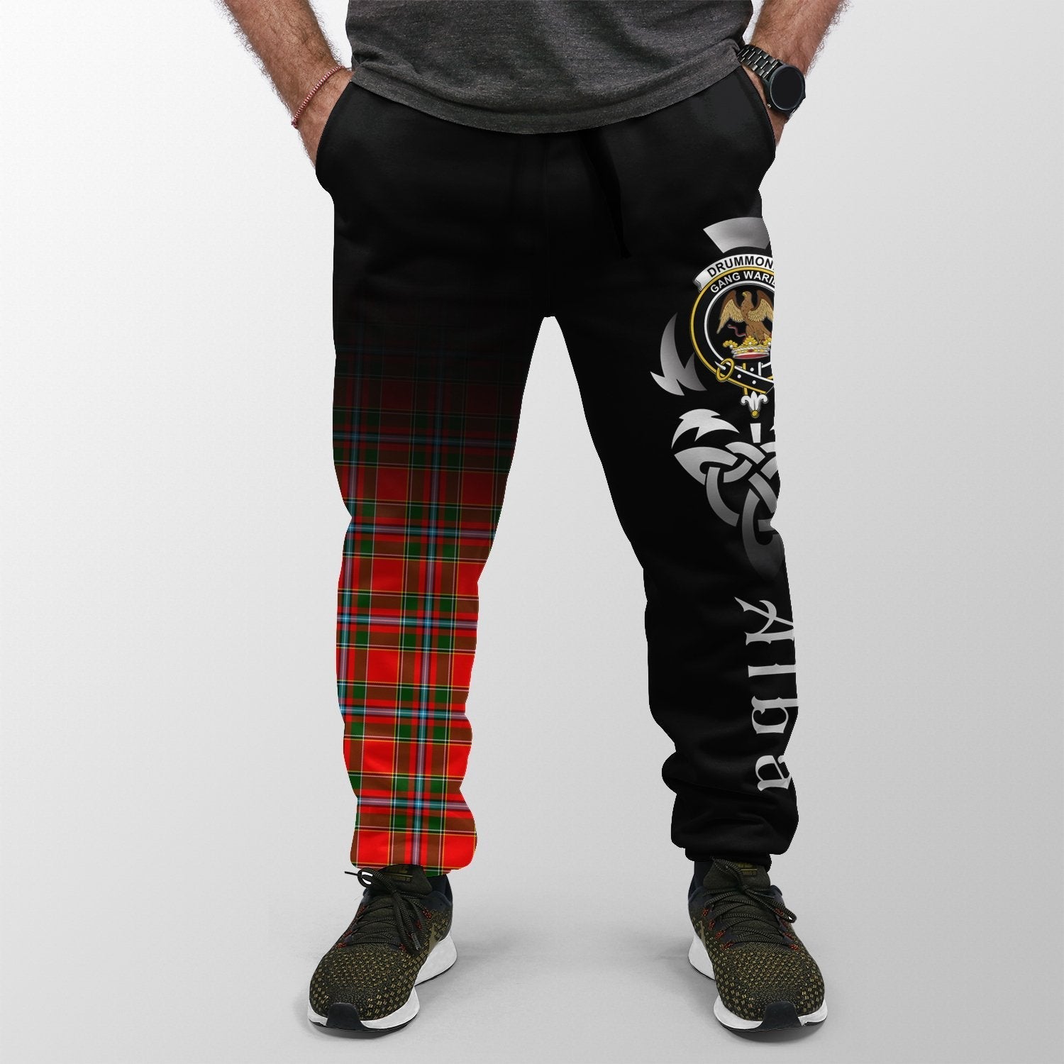 Clan Drummond Of Perth Tartan Crest Jogger Sweatpants  Alba Celtic Style MV41 Clan Drummond Tartan Today   