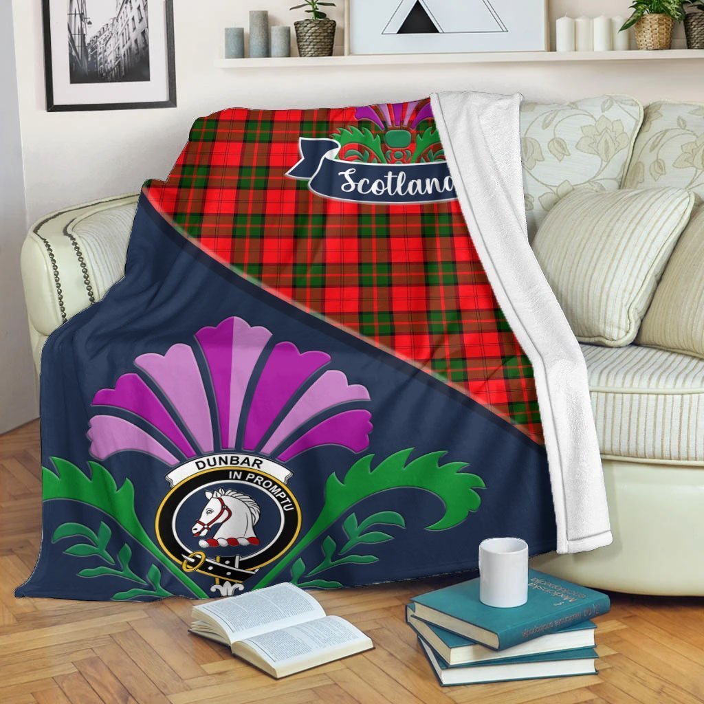 Clan Dunbar Tartan Crest Premium Blanket Thistle Style NE96 Clan Dunbar Tartan Today   