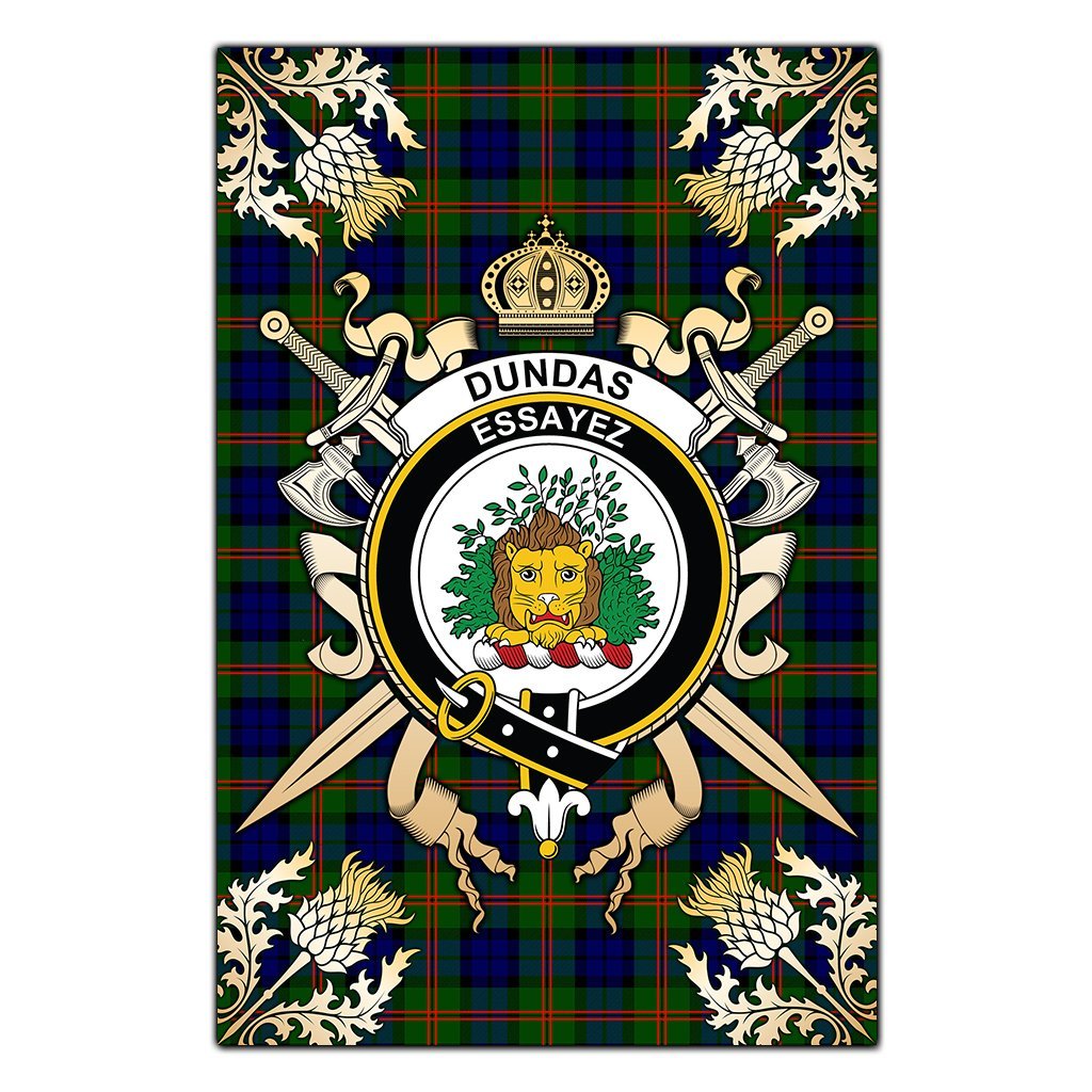 Clan Dundas Modern 02 Tartan Crest Black Garden Flag  - Gold Thistle  JE53 Clan Dundas Tartan Today   