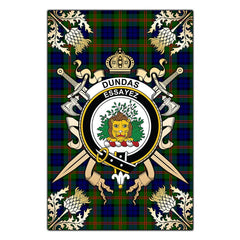 Clan Dundas Modern 02 Tartan Crest Black Garden Flag  - Gold Thistle  JE53 Clan Dundas Tartan Today   