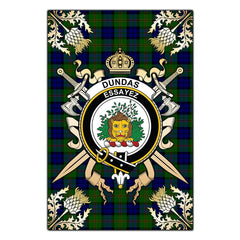 Clan Dundas Modern Tartan Crest Black Garden Flag  - Gold Thistle  XC52 Clan Dundas Tartan Today   