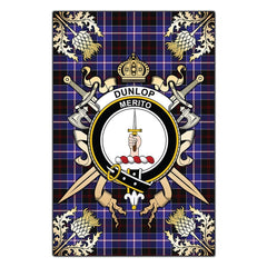 Clan Dunlop Modern Tartan Crest Black Garden Flag  - Gold Thistle  OV92 Clan Dunlop Tartan Today   