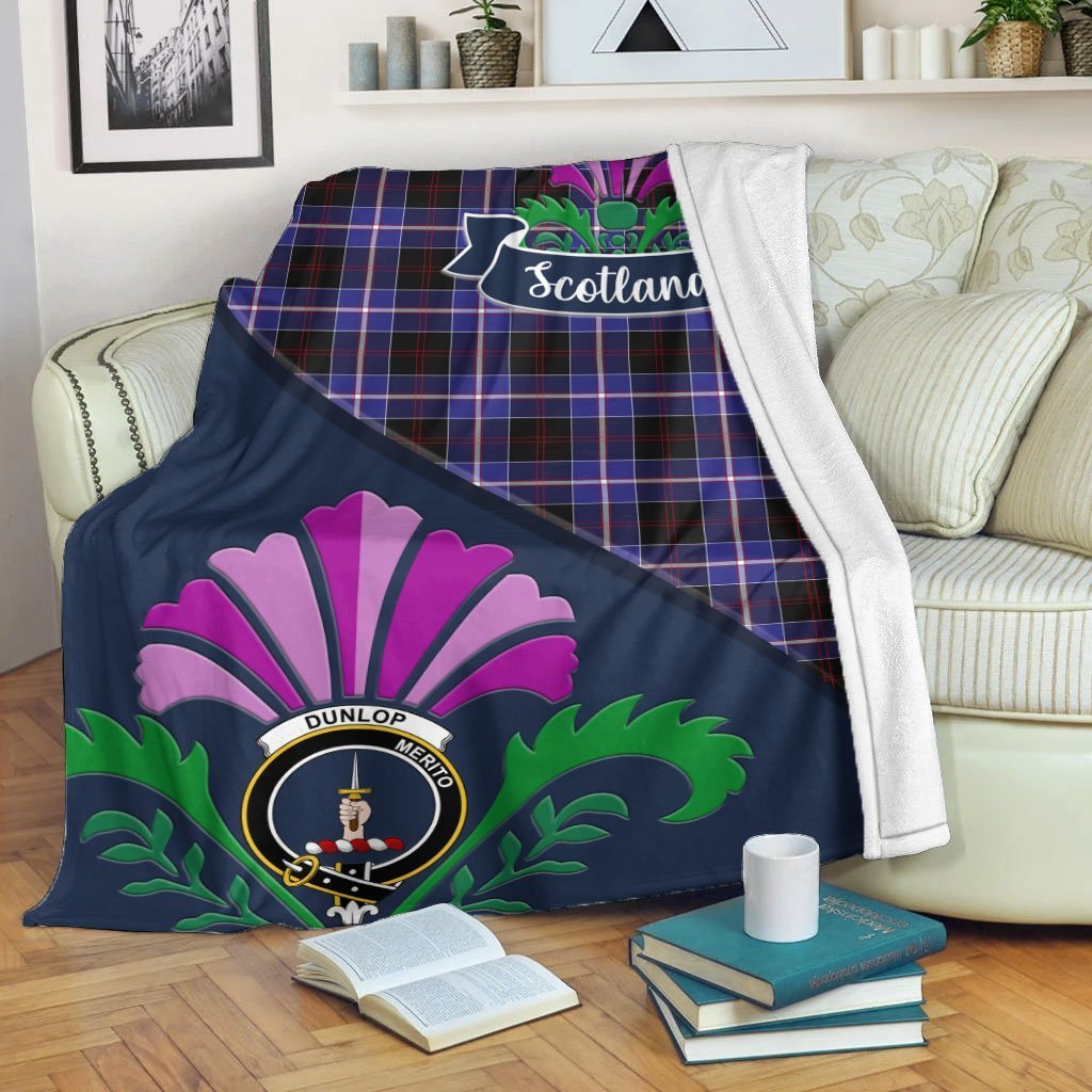 Clan Dunlop Tartan Crest Premium Blanket Thistle Style HT79 Clan Dunlop Tartan Today   
