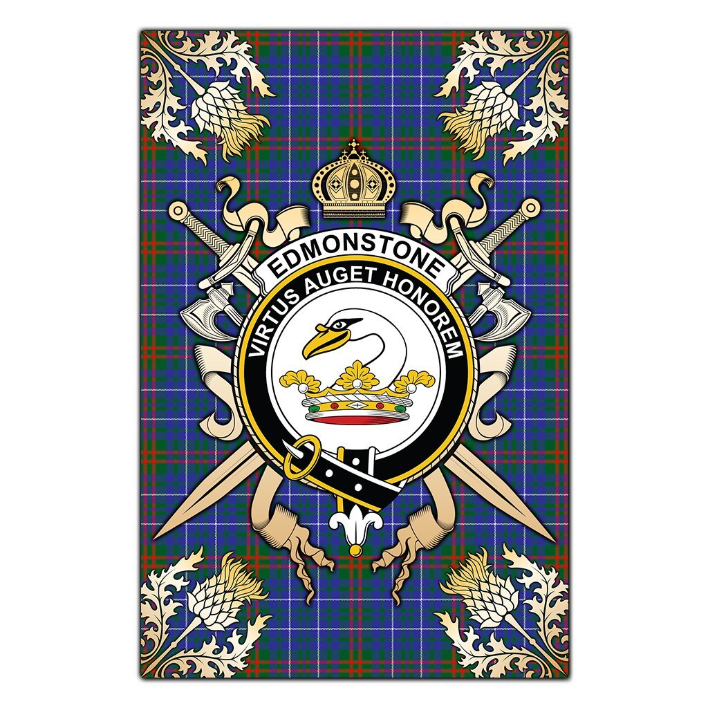 Clan Edmonstone Tartan Crest Black Garden Flag  - Gold Thistle  BR56 Clan Edmonstone Tartan Today   