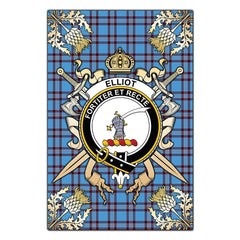 Clan Elliot Ancient Tartan Crest Black Garden Flag  - Gold Thistle  WX30 Clan Elliot Tartan Today   