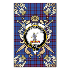 Clan Elliot Modern Tartan Crest Black Garden Flag  - Gold Thistle  GW13 Clan Elliot Tartan Today   