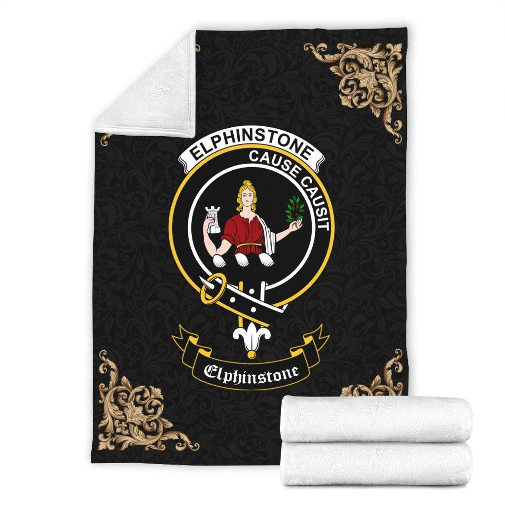 Clan Elphinstone Crest Tartan Premium Blanket Black JD61 Clan Elphinstone Tartan Today   