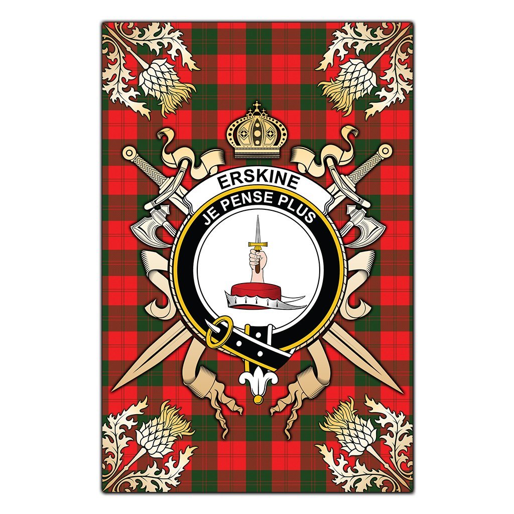 Clan Erskine Modern Tartan Crest Black Garden Flag  - Gold Thistle  IJ42 Clan Erskine Tartan Today   