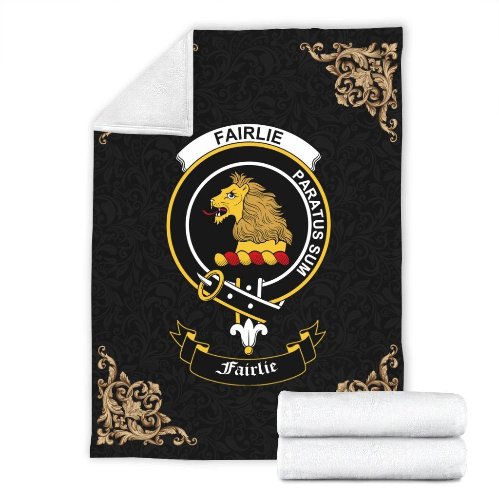 Clan Fairlie Crest Tartan Premium Blanket Black RP98 Clan Fairlie Tartan Today   