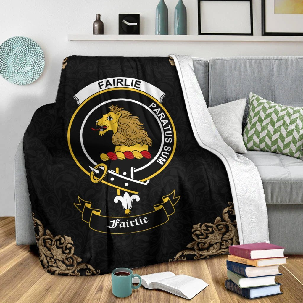 Clan Fairlie Crest Tartan Premium Blanket Black RP98 Clan Fairlie Tartan Today   