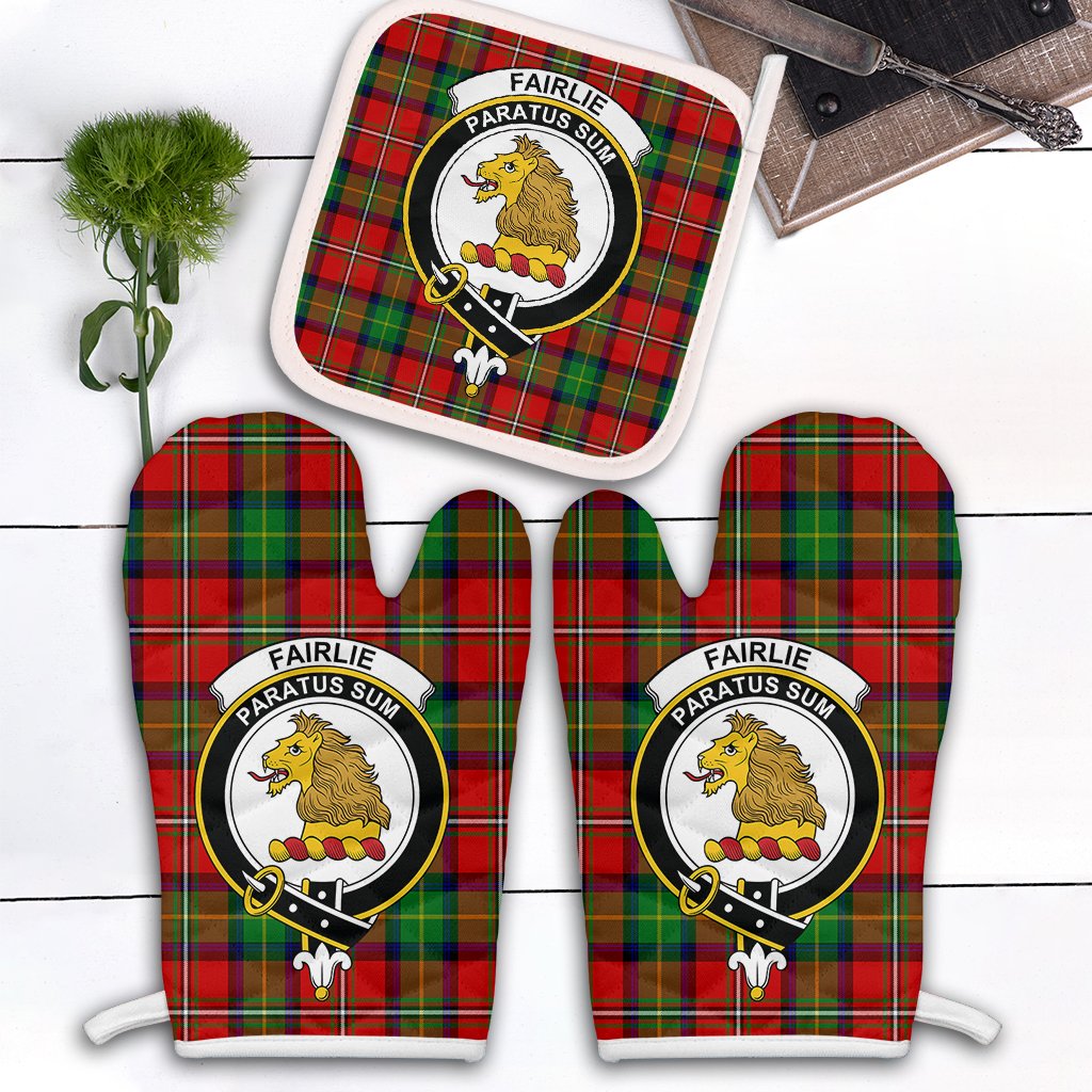 Clan Fairlie Modern Tartan Crest Oven Mitt And Pot Holder (2 Oven Mitts + 1 Pot Holder) BR36 Clan Fairlie Tartan Today   