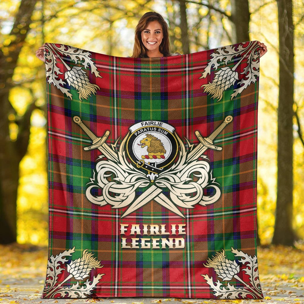 Clan Fairlie Modern Tartan Gold Courage Symbol Blanket FC13 Clan Fairlie Tartan Today   