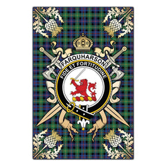 Clan Farquharson Ancient Tartan Crest Black Garden Flag  - Gold Thistle  DJ30 Clan Farquharson Tartan Today   