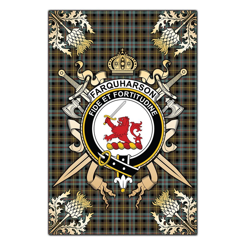 Clan Farquharson Weathered Tartan Crest Black Garden Flag  - Gold Thistle  RN41 Clan Farquharson Tartan Today   