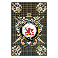 Clan Farquharson Weathered Tartan Crest Black Garden Flag  - Gold Thistle  RN41 Clan Farquharson Tartan Today   