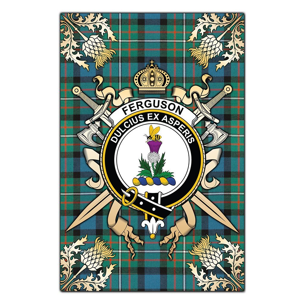 Clan Ferguson Ancient Tartan Crest Black Garden Flag  - Gold Thistle  ZC76 Clan Garden Tartan Today   