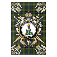 Clan Ferguson Modern Tartan Crest Black Garden Flag  - Gold Thistle  GB92 Clan Garden Tartan Today   