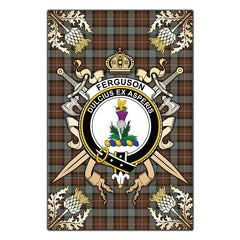 Clan Ferguson Weathered Tartan Crest Black Garden Flag  - Gold Thistle  NZ18 Clan Garden Tartan Today   